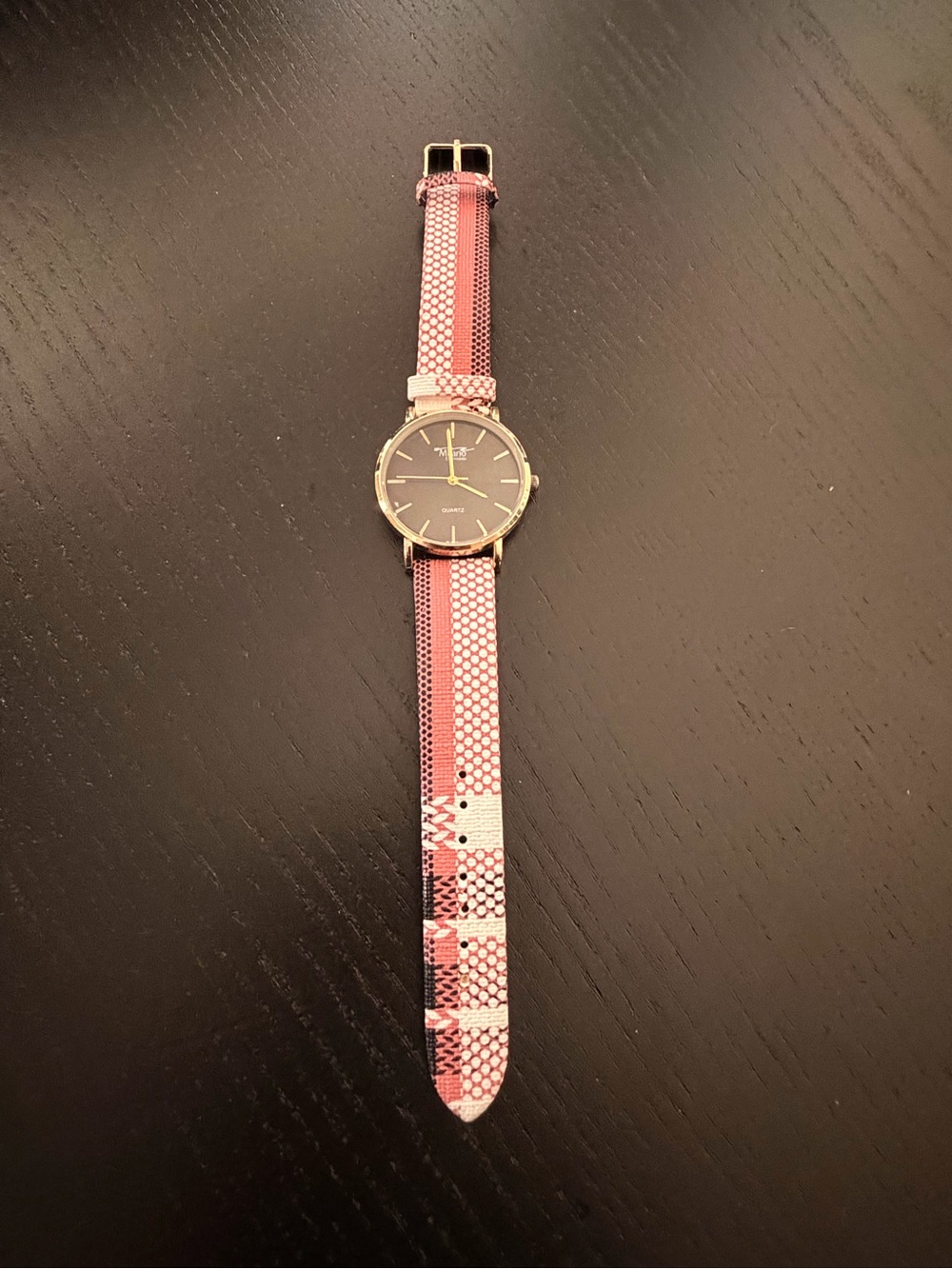 Women's Pink Patterned Strap Watch - Classic Gold Case